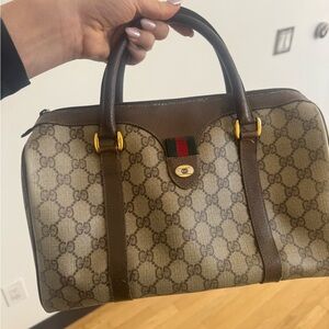 Vintage 90s authentic Gucci Brown Monogram GG top handle bag